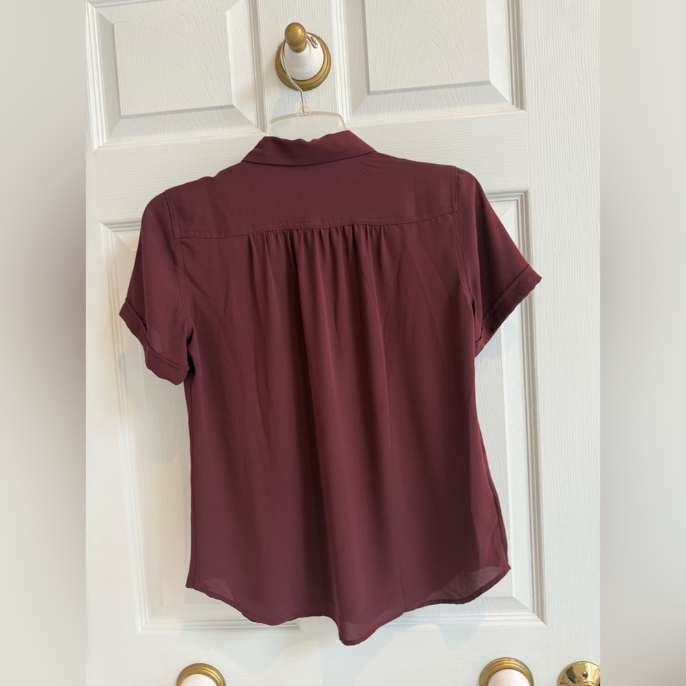 LOFT Women's Burgundy Button-Up Top - Picture 2 of 4